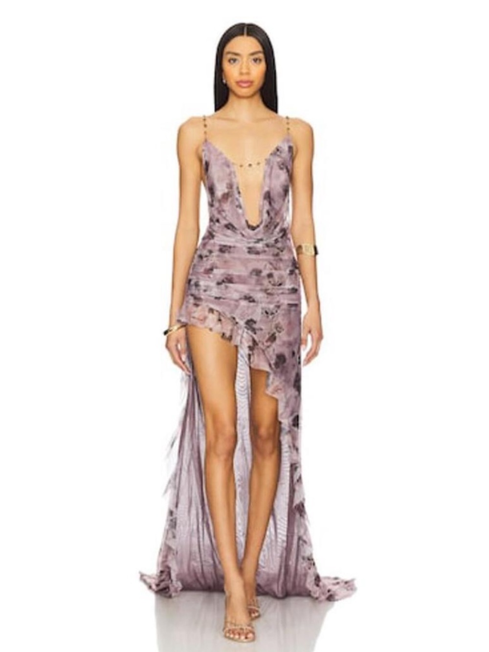 Jaded London Lavender Plunge High-Low Evening Dress